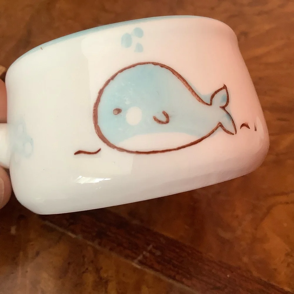 Ceramic Miniature Individual Milk Creamers Syrup 2oz Whale Light Blue Handle